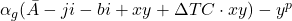 \alpha_g(\bar{A} - ji - bi + xy + \Delta TC \cdot xy) - y^p